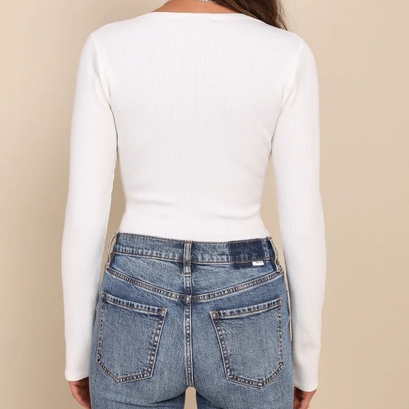 LULUS White Always Aesthetic Ivory Ribbed Long Sleeve Bodysuit - Picture 2 of 7
